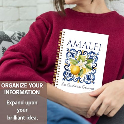 KAOWT Blue and White Amalfi Coast Italian Lemon Notebook Journal, Mediterranean Tile Notebooks for Note Taking, Coastal Beach Ocean Journal, Botanical Lemon Hardcover Spiral Notebook 5.5x8.3in - color: Summer notbook-Lemon