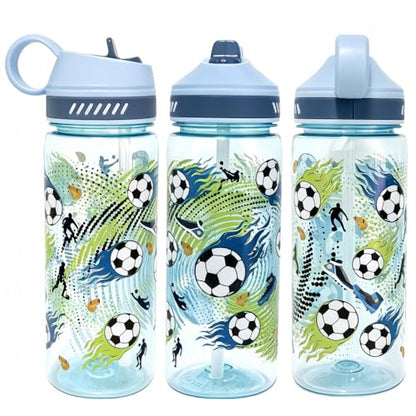 18oz Large Capacity Kids Water Bottle, Sturdy and Drop-resistant | Leak Proof, BPA Free, with Straw & Handle for School Travel, Dishwasher Safe - color: Football