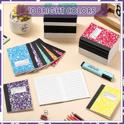 Fainne 100 Pack Mini Composition Notebook Bulk 4.5" x 3.3" Pocket Composition Books Small Narrow Ruled Compositions Note Pad Marble Journal Books for Students School College Office 60 Pages (10 Color) - color: 10 Colors