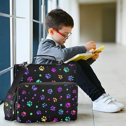 3 Ring Zipper Binder Colorful Dog Paw Prints 500 Sheets Capacity Binder Organizer Bag with Shoulder Strap and Handle for School Office College Students