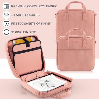 Sturdy 3-Ring Zipper Binder with Shoulder Strap for School – Beautiful 2-Inch Zip-Up Binder with Extra Pockets Holds 500 Sheets, Books & Laptop – Easy-to-Carry Trapper Keeper Made of Premium Fabric - color: Pink