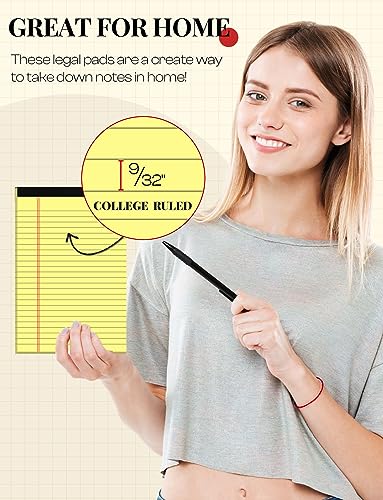 24 Pack Small Legal Pads 5x8 Yellow Note Pads 5x8 College Ruled Notepad Yellow Writing Pads 5x8 Small Pads of Paper Lined Paper Pads 80 GSM Paper Tablets 5x8" Lined Notepads With 30 Sheets Per Pad - color: Yellow-24P