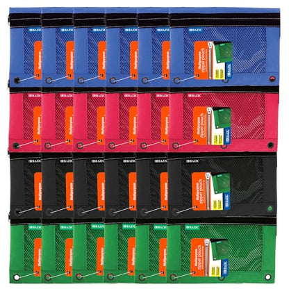 BAZIC Products 3-Ring Pencil Pouch with Clear Mesh Window, 24-Box | clear mesh window and a zipper closure for pens, pencils, supplies - size: 24 Count (Pack of 1)