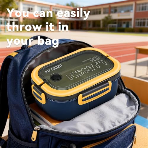 1200Ml Leak-Proof Lunch Box with Handle, Reusable Snack Container with Cutlery Set, Suitable for Adults, Camping, And Hiking, Perfect for Back-To-School Season