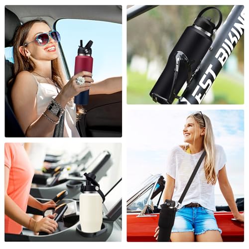 32/40 OZ Water Bottle with Carrying Case, Stainless Steel Insulated Bottle with Lid and Straw, Double Wall Vacuum Thermal Cup Fit in Car Cup Holder for Travel Drive - color: Cream White, size: 32 Ounces