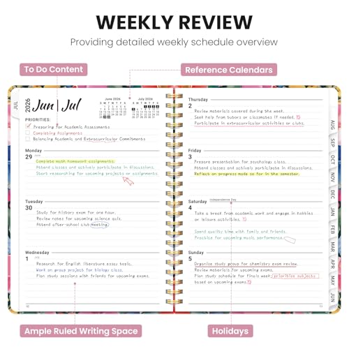 Planner 2026-2027, Academic Planner Weekly and Monthly, Jul 2026 - Jun 2027, Spiral Bound School Planning Tool with Tabs and Pocket, Perfect for Students & Teacher, 6.3" x 8.5", Petal Harmony - color: Z-Petal Harmony, size: 6.3"x8.5" (A5)