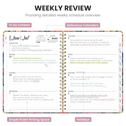 Planner 2026-2027, Academic Planner Weekly and Monthly, Jul 2026 - Jun 2027, Spiral Bound School Planning Tool with Tabs and Pocket, Perfect for Students & Teacher, 6.3" x 8.5", Petal Harmony - color: Z-Petal Harmony, size: 6.3"x8.5" (A5)