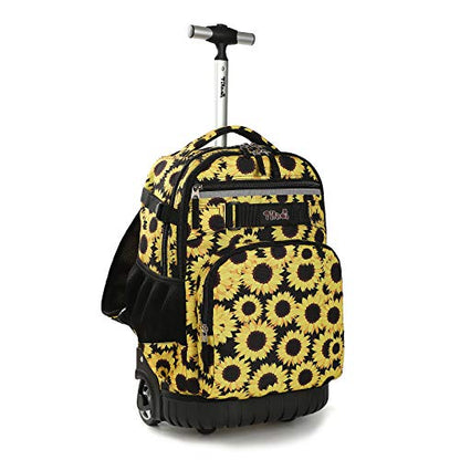 Tilami Rolling Backpack 18 inch Wheeled Laptop Backpack School College Student Travel Trip Boys and Girls (Sunflower) - color: Sunflower