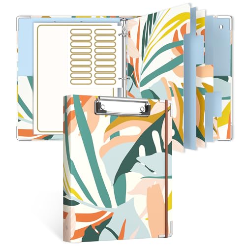 Rouidr Mini 3 Ring Binder with Clipboard, 1 inch Round 8.5 x 5.5 in Cute Binders Organizer with 5 Dividers Tabs & Clear Sleeves, School Supplies, Office Supplies, Colorful Leaf - color: Colorful Leaves, size: Mini 1in(8.5 x 5.5 in)