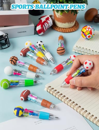 18Pcs 4-in-1 Sports Mini Theme Multicolor Ballpoint Pens | Cute Retractable Pen Bulk for Birthday Party Classroom Student Prizes Teacher Rewards - style: SportsBallPens18Pcs