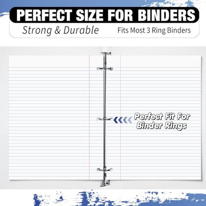 Fulmoon 36 Pcs 8" x 10-1/2" College Ruled Loose Leaf Paper 3 Hole Punched Notebook Paper 100 Sheets Per Pack, 56 Gsm, Filler Paper for Adults Students Binder College School - size: College Ruled