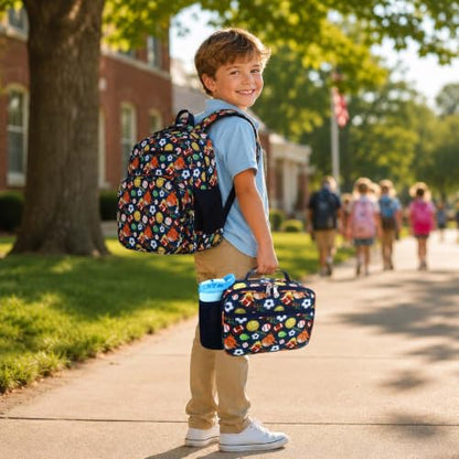 RHCPFOVR Kids Lunch Bag - Insulated Lunch Box for Boys Girls,Washable Lunch Bag and Reusable Toddler Leak-proof Lunchbox for School and Daycare - color: Deep Blue Sports