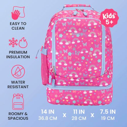 Bentgo Kids 2-in-1 Backpack & Insulated Lunch Bag - Durable 16” Backpack & Lunch Container in Unique Prints for School & Travel - Water Resistant, Padded & Large Compartments (Rainbows & Butterflies) - color: Rainbows and Butterflies