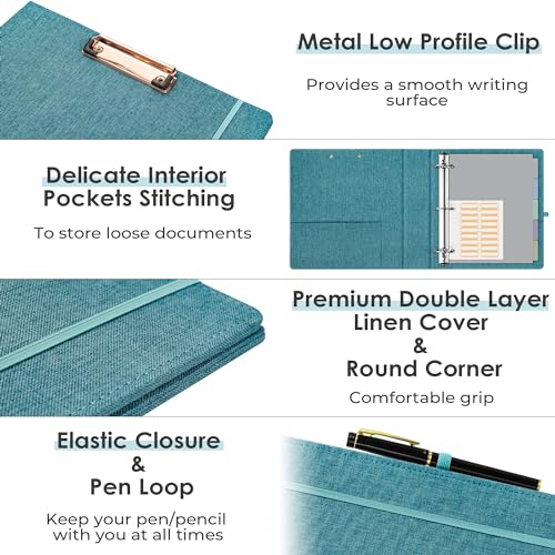 EYROZILL 3 Ring Binder 2 Inch, Binder for Letter Size (11" x 8.5") with 5 Tab Dividers, File Folder Labels and Low Profile Clipboards, Aqua Blue - color: Blue, size: ‎Letter Size - 2 Inch