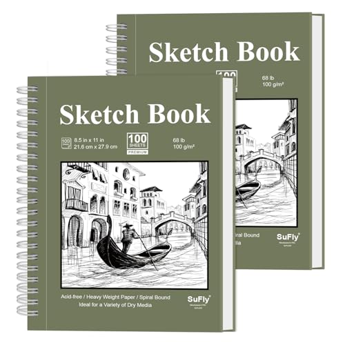Sketch Book 8.5"x11", Spiral Sketchbook Pack of 2, SuFly 200 Sheets (68 lb/100gsm) Acid Free Sketch Pads for Drawing for Adults Spiral Bound with Hard Cover for Kids & Adults, 100 Sheets Each - color: Green, size: 8.5-x-11-inch:2 Pack
