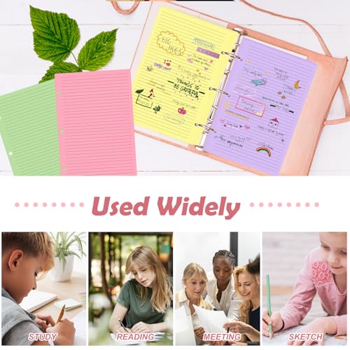 200 sheet Half Letter Lined Paper 3 Hole Punch 5-1/2 x 8-1/2 College Ruled Loose Leaf Notebook Paper Lined Refills Paper Colored Wide Ruled Paper Mini Binder Paper Fits 3 Ring Binders For Office - style: Lined