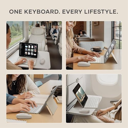 Satechi OntheGo Bluetooth Keyboard with Adjustable Stand, Connect up 3 Devices, USB C Rechargeable Battery, Compact and Portable Keyboard for iPad, Tablet – Sand - color: Sand
