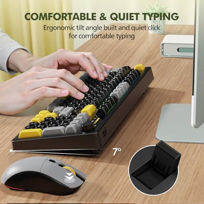 Wireless Keyboard and Mouse Combo Creamy with Number Pad for Desktop Mac iPad Bluetooth/2.4ghz/Wired Rechargeable Light up RGB Quiet Compatible with PC Laptop Tablet (Black) - color: Black
