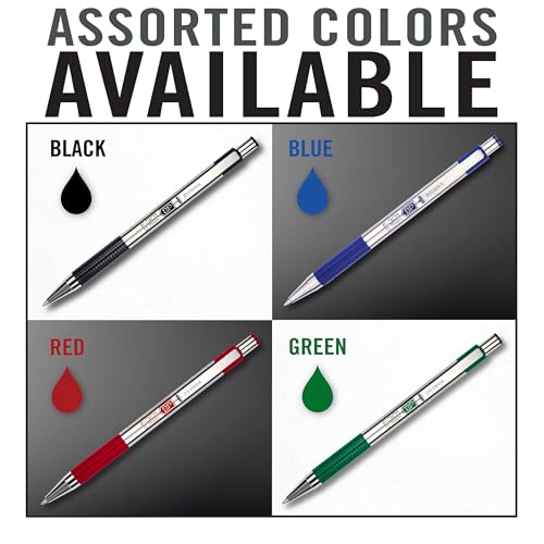 Zebra Pen F-301 Ballpoint Black, Blue, Red and Green Ink, Fine Point 0.7mm Pen, Easy-Glide Ink, Stainless Steel Retractable, Non-Slip Grip, Professional Design, Ideal for Office, 4-Pack (27174) - color: Black/Blue/Red/Green