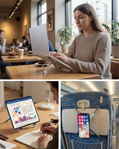 Viozon Portable Laptop Stand for Desk, Foldable Adjustable Computer Riser with Magnetic Phone Holder, Aluminum Laptop Stand for 10–16” Laptops & 4–13” Phones/Tablets (Silver) - color: silver