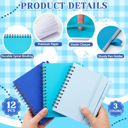 Fulmoon 12 Set Small Spiral Notebooks A6 with Pens Bulk, Multicolor 4" x 6" Pocket Notebooks Mini Lined Journals 50 Sheets for Back to School Supplies Students Gifts Rewards Office (Ocean Blues) - color: Ocean Blues