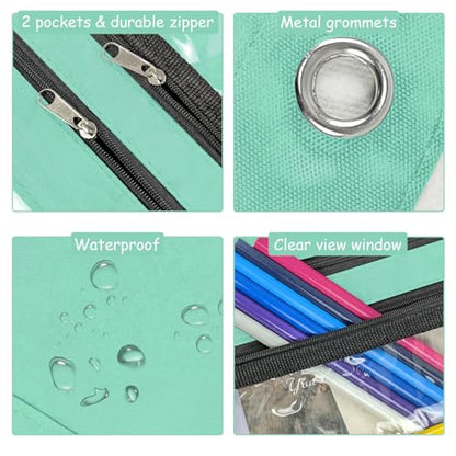 YoeeJob 1 Pack Pencil Pouch for 3 Ring Binder, Expandable Binder Pouches with Zipper, Large Capacity Pen Holder Case with Clear Window School Class Office Organizers, Lake Blue - color: Lake Blue