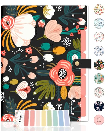 Sooez Expanding File Folders Organizer, Folders with 5 Pockets, Folders for Documents w/Sticker, Accordion File Organizer, Paper Receipt Bill Filing Organizer, School Office Travel Essentials Supplies - color: Black Floral