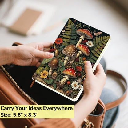 Lovdazzles Pretty Leather Lined Journal Retro Mushroom Notebook 200 Pages A5 Ruled Notebooks, Fantasy Retro Nature Mushroom Plant Journal, Gift for Nature Lovers, Artists, and Writers (5.8 x 8.3) - color: Multi 1723