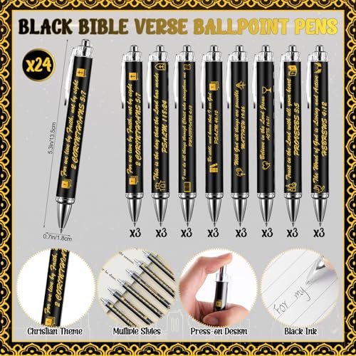 24 Sets Christian Notepads Bible Pens Sets Bulk - Classroom Office Church Religious Gifts - Spiral Thickened Bible Verse Notepad Pens for School Teacher Coworker (Gold Foiling Black) - style: Gold Foiling Black