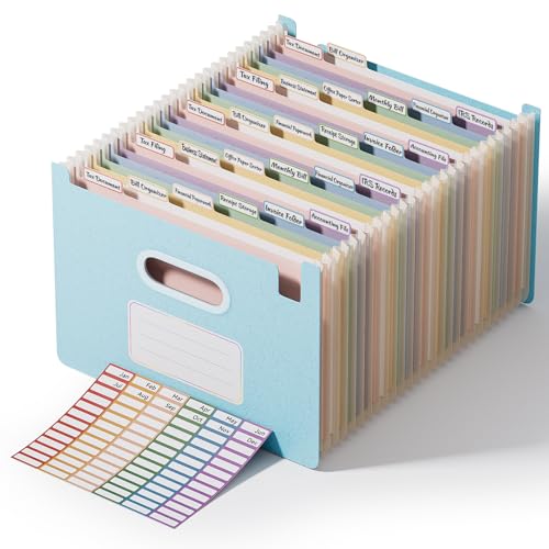 ThinkTex 26-Pocket Accordion File Organizer, Upright Open Top, Letter/A4 | Large Capacity Wheat Straw File Folders, File Organizer for Taxes, Bills, Medical Records, School, Office- Sky Blue - color: 26-sky Blue, size: 26 Pockets