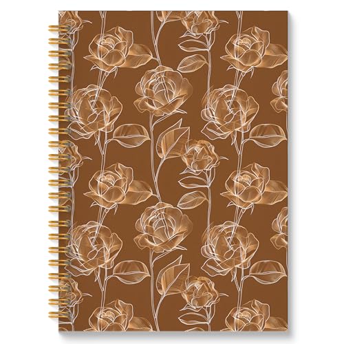 Dark Brown Rose Floral Spiral Notebook, Modern Abstract Botanical Journal, Neoclassical Luxury Minimalist Flower Hardcover Notebook Journal, 5.5x8.3 Inch - color: Style05