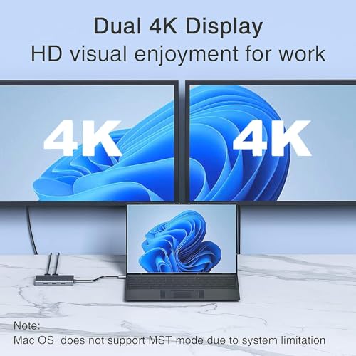 USB C 도킹 스테이션 듀얼 모니터, HP 노트북 도킹 스테이션 3 모니터용 | USB C 허브 쿼드 디스플레이 USB C 어댑터 - 4K HDMI+DP+VGA, 3USB 2.0, PD, USB C 도크 동글 8 in 1 컴퓨터 도킹 스테이션 델용