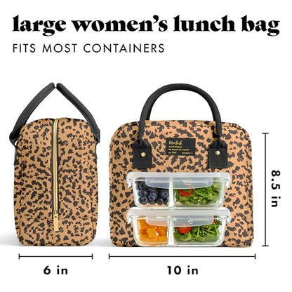 Fit & Fresh Bloomington Lunch Bag for Women - Insulated Large Lunch Box for Work with Containers, Leak-Resistant, Stain-Resistant, Zipper Closure, Cheetah - color: Tan Cheetah