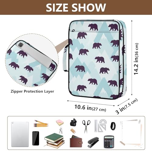 Heavy-Duty 3-Hole Ring System Binder Organizer Portfolio with 7-Pocket Expandable Filing Layer and Inner Stationery Pockets for School Office Documents Bears Purple