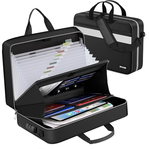 Accordion File Organizer with Lock,Fireproof Document Organizer Bag with Shoulder Strap,Large 13 Pocket Expanding File Folder,Portable Safe Storage for Letter/Legal Size-White Reflective Strip - size: Legal Size, style: White Reflective Strip