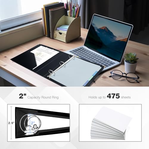 Ospelelf 3 Ring Binder, 2 Inch, Cute Letter Size (11" x 8.5") with 5 Tab Dividers, File Folder Labels and Low Profile Clipboards, Black for School and Office Supplies - color: Black, size: 2in（Letter Size）