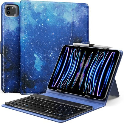 MoKo Universal Tablet Case with QWERTY Keyboard for 9",9.7",10.1",10.2",10.4",10.5",10.9",11" Tablet, with Removable Wireless Bluetooth Keyboard&Pen Holder for iPad Samsung Fire Pixel, Blue Starry Sky - color: Blue Starry Sky