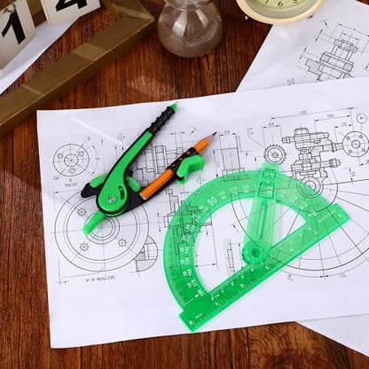 Zonon 2 Pcs Student Protractor and Compass, Student Geometry Math Set Drawing Compass and 180 Degree 6 Inch Protractor with Swing Arm for Drawing Measuring School Office (Green) - color: Green