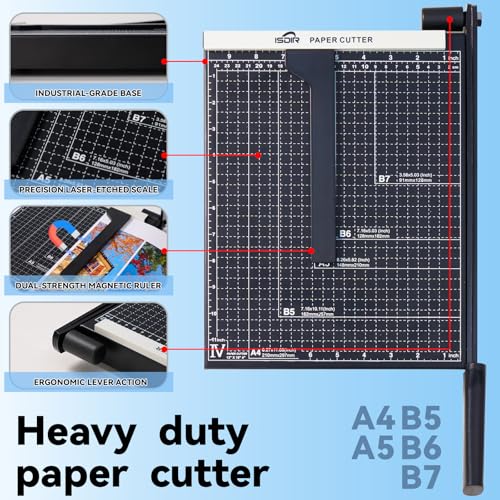 ISDIR 12 Inch Paper Trimmer with Automatic Security Safeguard and Side Ruler for A4, Craft Paper, Label, Photo and Cardstock - Ideal for Scrapbooking and DIY Projects(Black) (12"Black5) - color: 12"black5