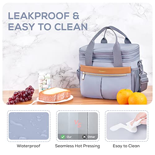 TOURIT Insulated Lunch Box Bag, Double Deck Leakproof Cooler Tote for Work Office Picnic, Expandable Lunch Container, Grey - color: Gray