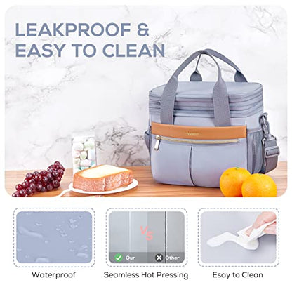 TOURIT Insulated Lunch Box Bag, Double Deck Leakproof Cooler Tote for Work Office Picnic, Expandable Lunch Container, Grey - color: Gray