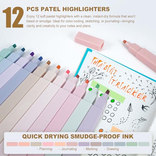 58 PCS Aesthetic School Supplies with Cute Pencil Case,12 Pastel Highlighters, 5 Gel Pens Black Ink，9 Mechanical Pencils for，Student Stationary，CollegeEssentials Gifts (pink) - color: Pink