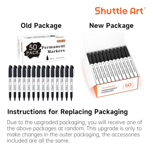 Shuttle Art Permanent Markers, 50 Pack Black Permanent Marker set,Fine Point, Works on Plastic,Wood,Stone,Metal and Glass for Doodling, Marking