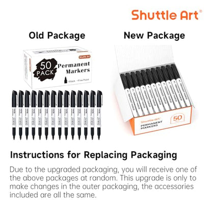 Shuttle Art Permanent Markers, 50 Pack Black Permanent Marker set,Fine Point, Works on Plastic,Wood,Stone,Metal and Glass for Doodling, Marking