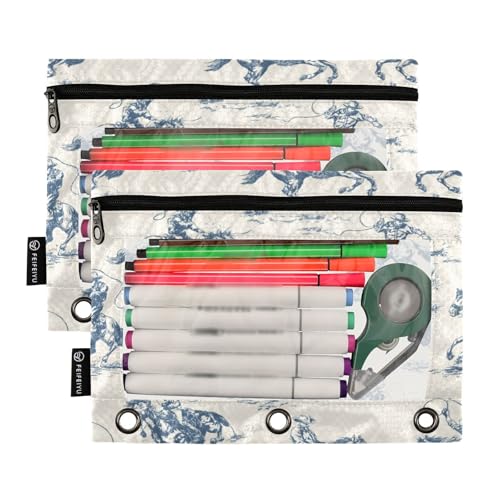 Pencil Pouch for 3 Ring Binder Cowboys on Horseback Zipper Binder Pouches Bags Pen Holder Case with Clear Window 2 Pack for School Office Supplies - color: Cowboys