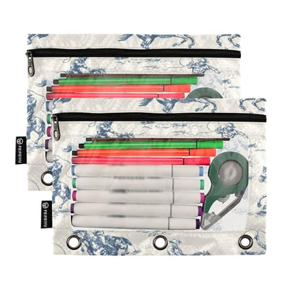 Pencil Pouch for 3 Ring Binder Cowboys on Horseback Zipper Binder Pouches Bags Pen Holder Case with Clear Window 2 Pack for School Office Supplies - color: Cowboys
