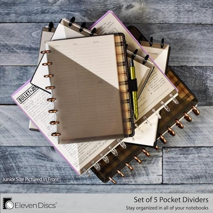Eleven Discs Pocket Dividers for Discbound Planners – Double-Sided Notebook Dividers with Pockets, Planner Accessories – Fits Levenger Circa, Arc, TUL (8 Disc, Junior 5.5x8.5, Set of 5)