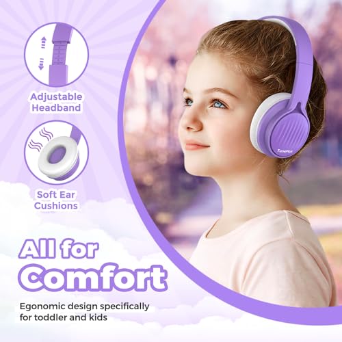 TuneFlux Upgraded Kids Headphones, Wired Toddler Headphones, 85dB Limited Volume On Ear Headphones, Portable Foldable Design, Stereo Sound Kids Headsets for School/Tablet/Travel-Purple - color: Purple