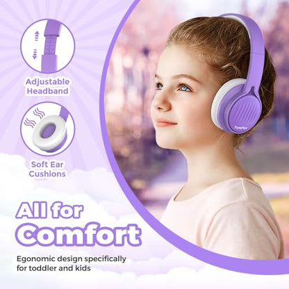 TuneFlux Upgraded Kids Headphones, Wired Toddler Headphones, 85dB Limited Volume On Ear Headphones, Portable Foldable Design, Stereo Sound Kids Headsets for School/Tablet/Travel-Purple - color: Purple