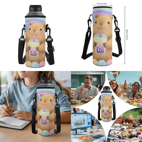 Girls Cute Capybara 4 in 1 Backpack Set - Bunny Print Kids Elementary School Bookbag with Insulated Lunch Box, Pencil Case & Water Bottle Holder - color: Cute Capybara
